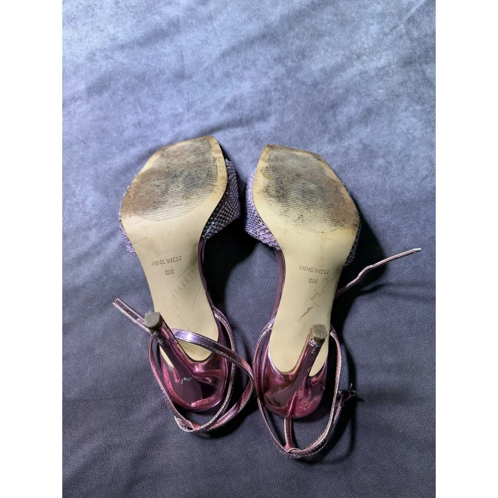 Nine West Metallic Pink Rhinestone Knotted Square Toe Stiletto Heels Mens 8M